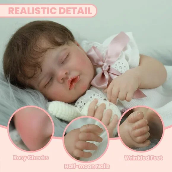 💫 Reborn Baby Girl Doll White Realistic Weighted Soft Cloth Body Sleeping Kids
